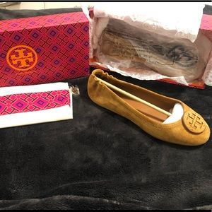 Tory Burch Minnie Travel Flats Suede Dark Tiramisu